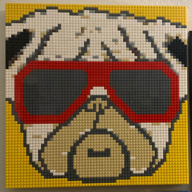 Pug wearing sunglasses - LEGO mosaic